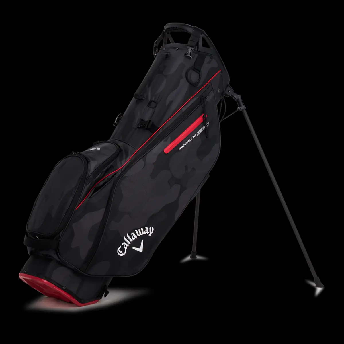 Ultra odlehčený golfový bag Hyperlite Zero Stand Bag má pogumovaný Shaft Shield pro ochranu holí a anatomické popruhy.